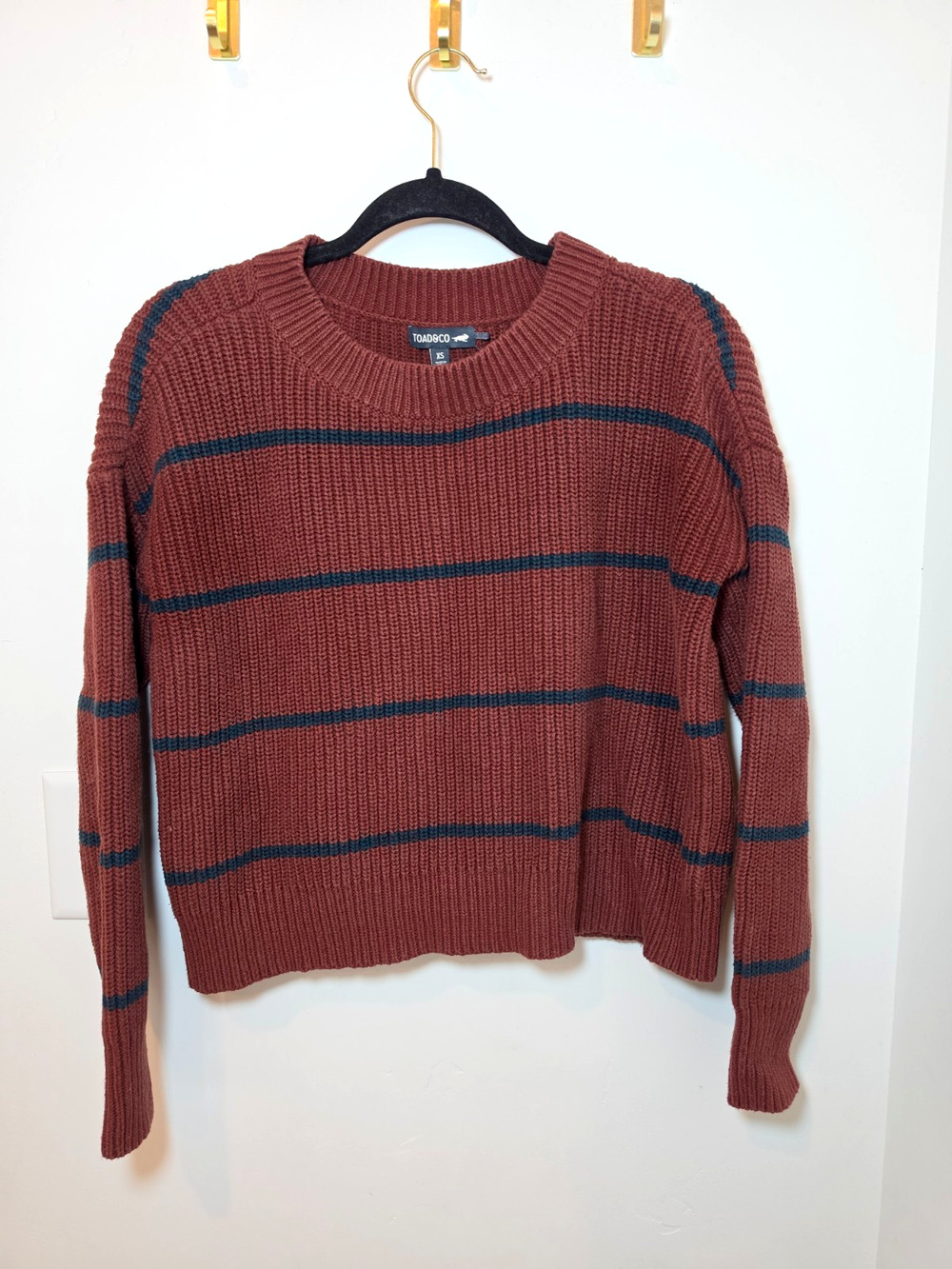 Toad&Co Sweater Womens XS Brown Striped Mock Neck Cropped Chunky Knit Pullover